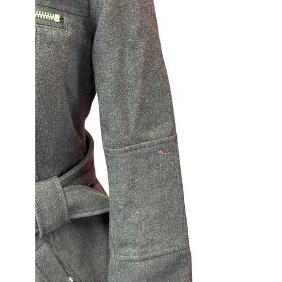 Miss Sixty Gray Belted Wool Blend Coat XS – Moto Zip, High Collar, Stylish - Picture 3 of 14